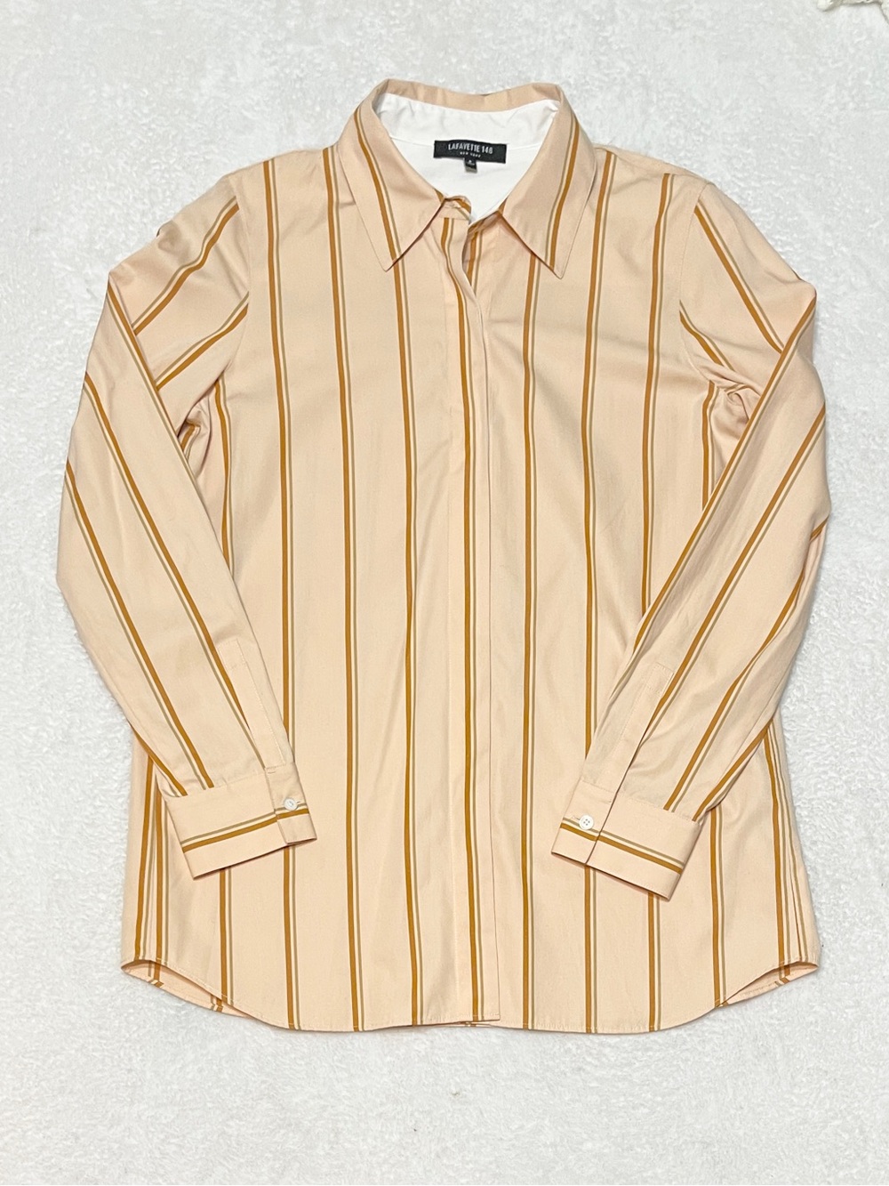 Lafayette 148 100% Cotton Pastel Orange Stripe Button Down Professional Blouse S - Picture 10 of 10